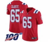 Men's New England Patriots #65 Yodny Cajuste Red Alternate Vapor Untouchable Limited Player 100th Season Football Jersey