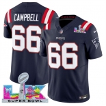 Men's New England Patriots #66 Will Campbell Navy 2025 F.U.S.E. Super Bowl LX Patch Vapor Limited Football Stitched Jersey