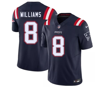 Men's New England Patriots #8 Kyle Williams Navy 2026 F.U.S.E. Vapor Limited Football Stitched Jersey