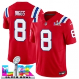 Men's New England Patriots #8 Stefon Diggs Red 2025 F.U.S.E. Super Bowl LX Patch Vapor Limited Football Stitched Jersey Men's New England Patriots #8 Stefon Diggs Red 2025 F.U.S.E. Super Bowl LX Patch Vapor Limited Football Stitched Jersey