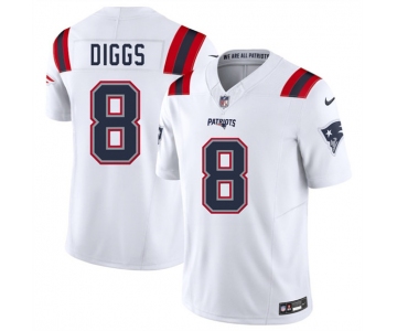 Men's New England Patriots #8 Stefon Diggs White 2025 F.U.S.E. Vapor Limited Football Stitched Jersey