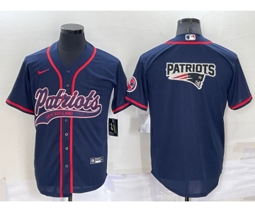Men's New England Patriots Blank Navy Blue Team Big Logo With Patch Cool Base Stitched Baseball Jersey