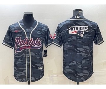 Men's New England Patriots Grey Camo Team Big Logo With Patch Cool Base Stitched Baseball Jersey
