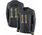 Men's Nike New England Patriots #11 Julian Edelman Limited Black Salute to Service Therma Long Sleeve NFL Jersey