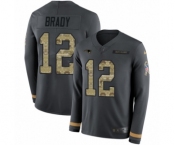 Men's Nike New England Patriots #12 Tom Brady Limited Black Salute to Service Therma Long Sleeve NFL Jersey