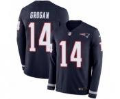 Men's Nike New England Patriots #14 Steve Grogan Limited Navy Blue Therma Long Sleeve NFL Jersey