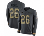 Men's Nike New England Patriots #26 Sony Michel Limited Black Salute to Service Therma Long Sleeve NFL Jersey