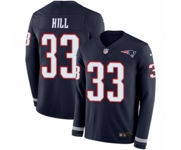Men's Nike New England Patriots #33 Jeremy Hill Limited Navy Blue Therma Long Sleeve NFL Jersey