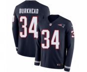 Men's Nike New England Patriots #34 Rex Burkhead Limited Navy Blue Therma Long Sleeve NFL Jersey