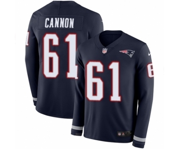 Men's Nike New England Patriots #61 Marcus Cannon Limited Navy Blue Therma Long Sleeve NFL Jersey