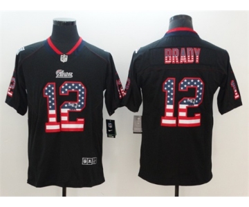 Nike Patriots #12 Tom Brady Black USA Flag Fashion Color Rush Limited Jersey