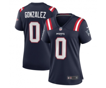 Women New England Patriots #0 Christian Gonzalez Blue Football Jersey