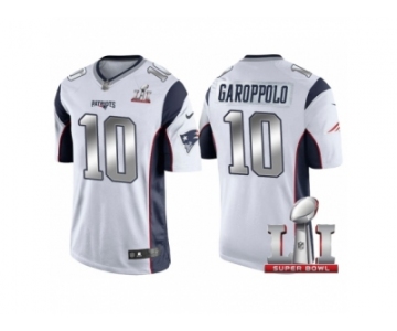 Women New England Patriots #10 Jimmy Garoppolo White 2017 Super Bowl LI Patch Steel Silver Limited Jersey