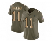 Women Nike New England Patriots #11 Julian Edelman Limited Olive Gold 2017 Salute to Service NFL Jersey