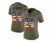 Women Nike New England Patriots #24 Stephon Gilmore Limited Olive USA Flag 2017 Salute to Service NFL Jersey