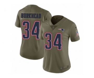 Women Nike New England Patriots #34 Rex Burkhead Limited Olive 2017 Salute to Service NFL Jersey