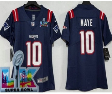 Women's New England Patriots #10 Drake Maye Limited Navy Super Bowl LX Vapor Jersey