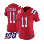 Women's New England Patriots #11 Julian Edelman Red Alternate Vapor Untouchable Limited Player 100th Season Football Jersey