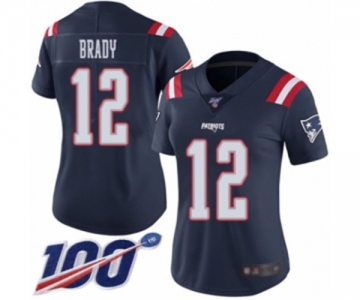 Women's New England Patriots #12 Tom Brady Limited Navy Blue Rush Vapor Untouchable 100th Season Football Jersey