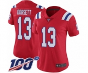 Women's New England Patriots #13 Phillip Dorsett Red Alternate Vapor Untouchable Limited Player 100th Season Football Jersey