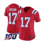 Women's New England Patriots #17 Antonio Brown Red Alternate Vapor Untouchable Limited Player 100th Season Football Jersey
