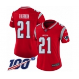 Women's New England Patriots #21 Duron Harmon Limited Red Inverted Legend 100th Season Football Jersey