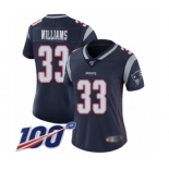 Women's New England Patriots #33 Joejuan Williams Navy Blue Team Color Vapor Untouchable Limited Player 100th Season Football Jersey
