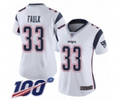 Women's New England Patriots #33 Kevin Faulk White Vapor Untouchable Limited Player 100th Season Football Jersey