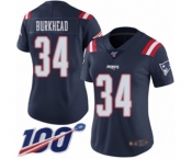 Women's New England Patriots #34 Rex Burkhead Limited Navy Blue Rush Vapor Untouchable 100th Season Football Jersey