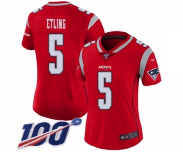 Women's New England Patriots #5 Danny Etling Limited Red Inverted Legend 100th Season Football Jersey