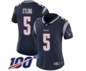 Women's New England Patriots #5 Danny Etling Navy Blue Team Color Vapor Untouchable Limited Player 100th Season Football Jersey