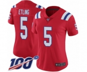 Women's New England Patriots #5 Danny Etling Red Alternate Vapor Untouchable Limited Player 100th Season Football Jersey