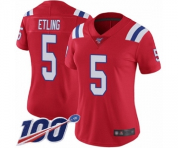 Women's New England Patriots #5 Danny Etling Red Alternate Vapor Untouchable Limited Player 100th Season Football Jersey