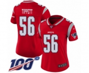 Women's New England Patriots #56 Andre Tippett Limited Red Inverted Legend 100th Season Football Jersey