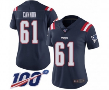 Women's New England Patriots #61 Marcus Cannon Limited Navy Blue Rush Vapor Untouchable 100th Season Football Jersey
