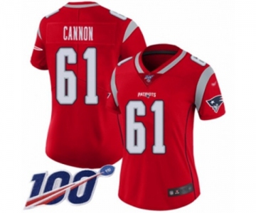 Women's New England Patriots #61 Marcus Cannon Limited Red Inverted Legend 100th Season Football Jersey