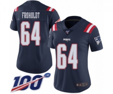 Women's New England Patriots #64 Hjalte Froholdt Limited Navy Blue Rush Vapor Untouchable 100th Season Football Jersey