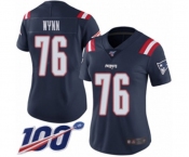 Women's New England Patriots #76 Isaiah Wynn Limited Navy Blue Rush Vapor Untouchable 100th Season Football Jersey