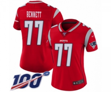Women's New England Patriots #77 Michael Bennett Limited Red Inverted Legend 100th Season Football Jersey