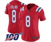 Women's New England Patriots #8 Jamie Collins Red Alternate Vapor Untouchable Limited Player 100th Season Football Jersey