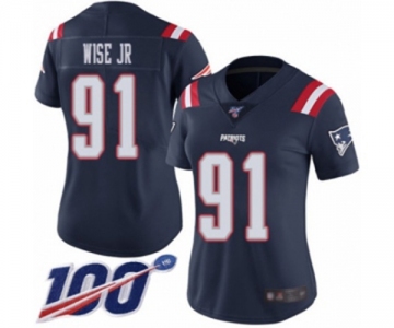Women's New England Patriots #91 Deatrich Wise Jr Limited Navy Blue Rush Vapor Untouchable 100th Season Football Jersey