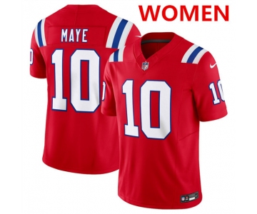 Women's New england patriots #10 drake maye red 2024 f.u.s.e. navy vapor untouchable limited football stitched jersey