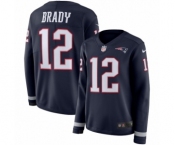 Women's Nike New England Patriots #12 Tom Brady Limited Navy Blue Therma Long Sleeve NFL Jersey