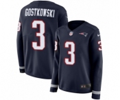 Women's Nike New England Patriots #3 Stephen Gostkowski Limited Navy Blue Therma Long Sleeve NFL Jersey