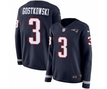 Women's Nike New England Patriots #3 Stephen Gostkowski Limited Navy Blue Therma Long Sleeve NFL Jersey