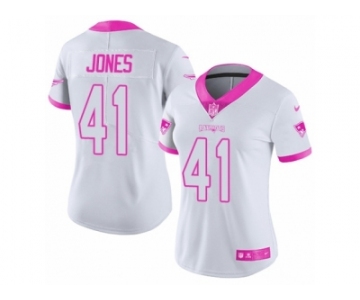 Women's Nike New England Patriots #41 Cyrus Jones Limited White Pink Rush Fashion NFL Jersey