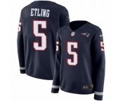Women's Nike New England Patriots #5 Danny Etling Limited Navy Blue Therma Long Sleeve NFL Jersey