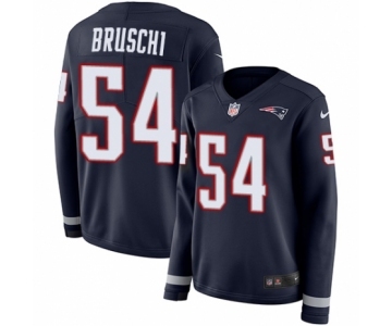 Women's Nike New England Patriots #54 Tedy Bruschi Limited Navy Blue Therma Long Sleeve NFL Jersey