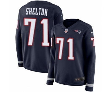Women's Nike New England Patriots #71 Danny Shelton Limited Navy Blue Therma Long Sleeve NFL Jersey