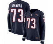 Women's Nike New England Patriots #73 John Hannah Limited Navy Blue Therma Long Sleeve NFL Jersey